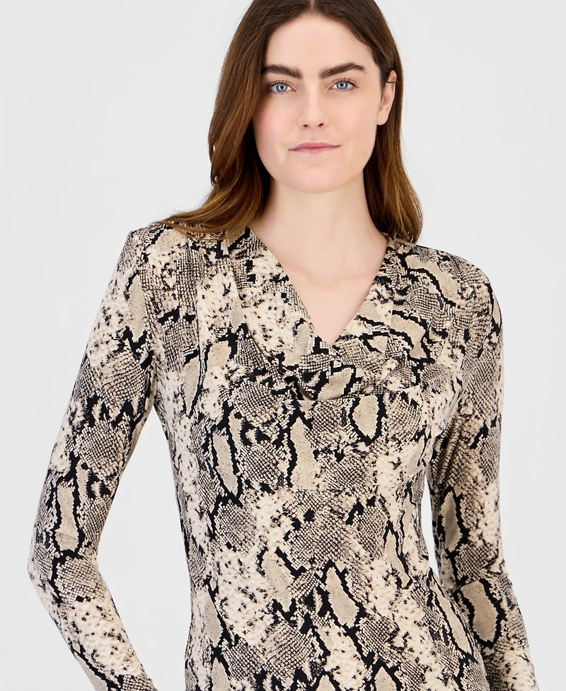 Anne Klein Women's Cowl Neck Long Sleeve Snake-Print Blouse
