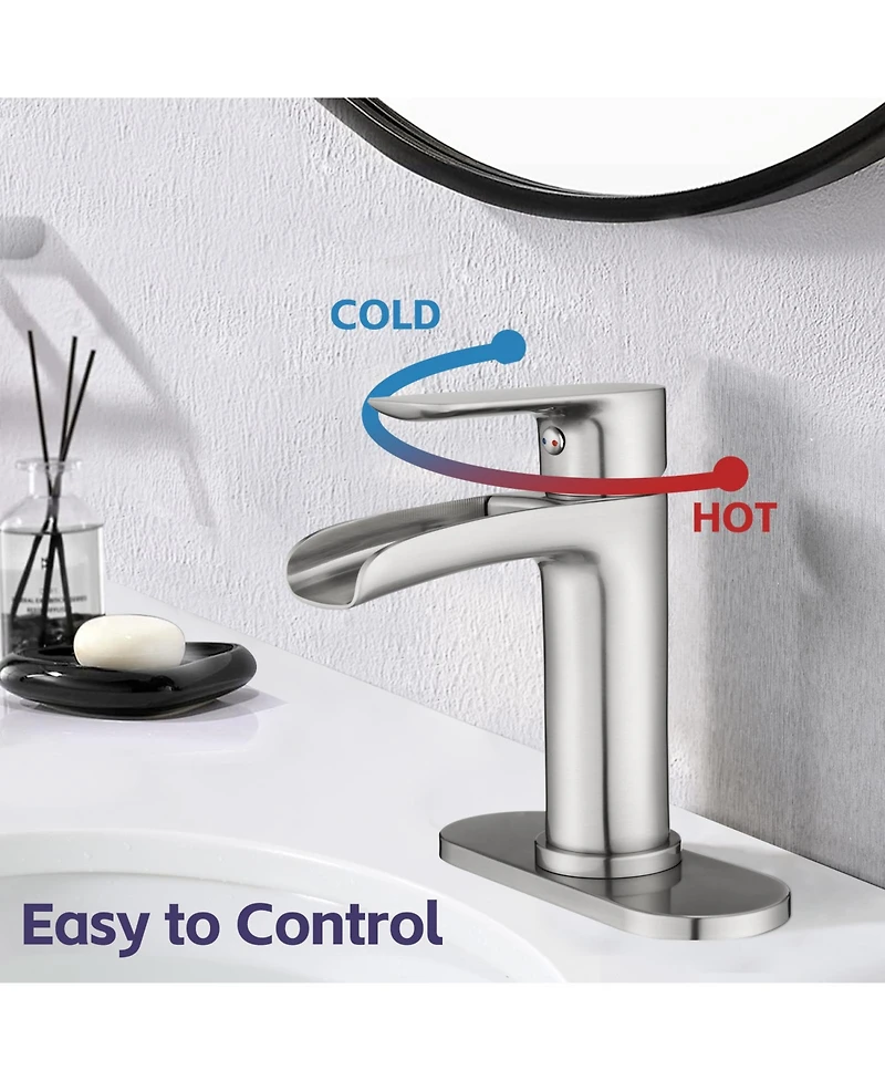 Phying Waterfall Bathroom Faucet Single Handle Bathroom Sink Faucets 1 or 3 Hole Solid Vanity Faucet with Deck Plate
