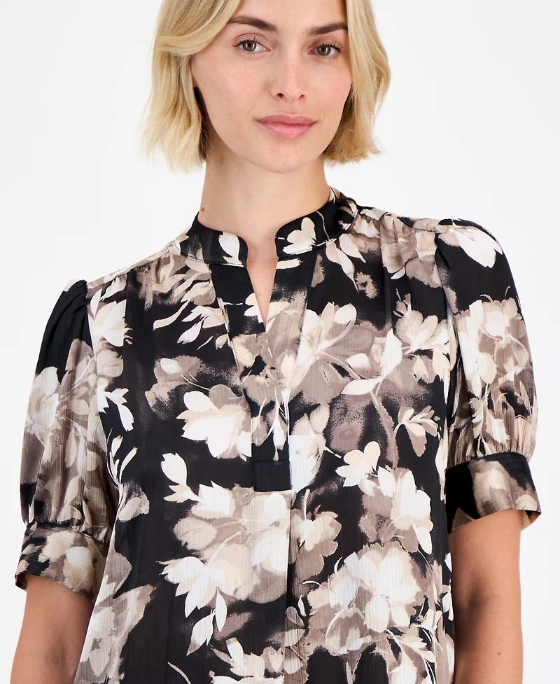 Anne Klein Petite Y-Neck Puff-Sleeve Top