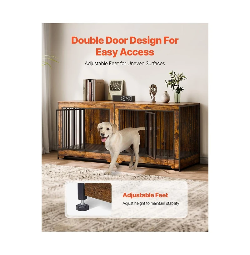 Ruie 75 in Double Dog Crate Furniture Extra Large with Divider 2 Door Cabinet