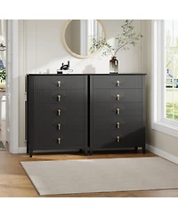 homfan Fluted 5-Drawer Dresser Chest with Metal Handles, 32 inch Wide Storage Tv Stand for Bedroom, Living Room, Hallway