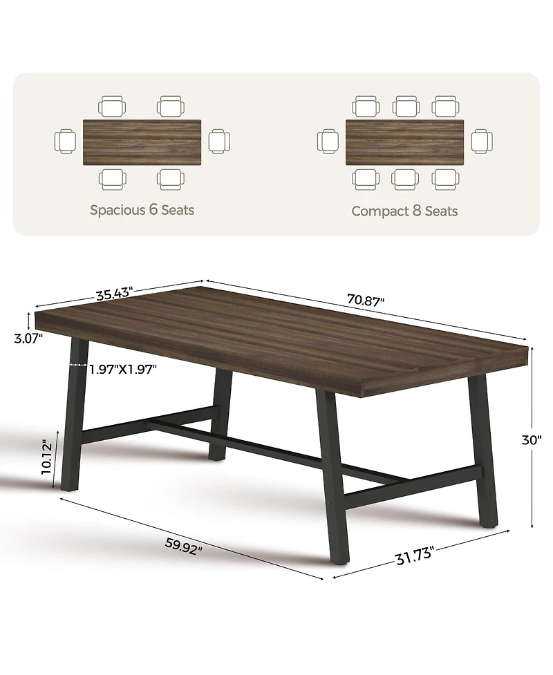 gaomon 71" Farmhouse Dining Table Set of 2, Rectangular for 6-8 People, Adjustable Feet, Kitchen and Room