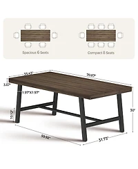 gaomon 71" Farmhouse Dining Table Set of 2, Rectangular for 6-8 People, Adjustable Feet, Kitchen and Room