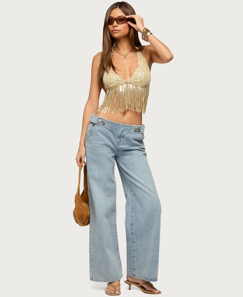 Edikted Women's Azura Sequin Fringe Bra Top