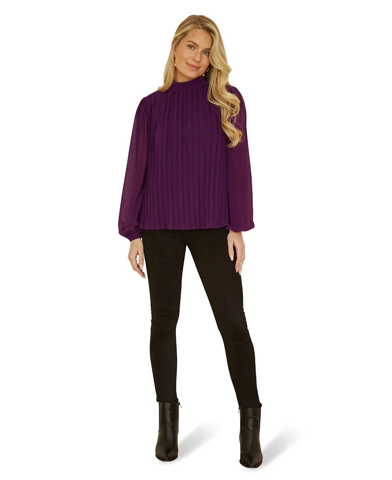Yumi Women's Pleated Long Sleeve Top