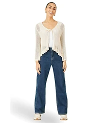 Yumi Women's Tie Front Pointelle Cardigan