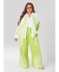 Ashley Stewart Women's Leaf Print Linen Blend Shirt