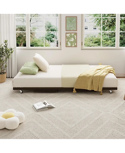 homfan Pop-Up Trundle Daybed Frame with Lockable Casters, Metal Slat Support, Space-Saving Design, No Box Spring Needed