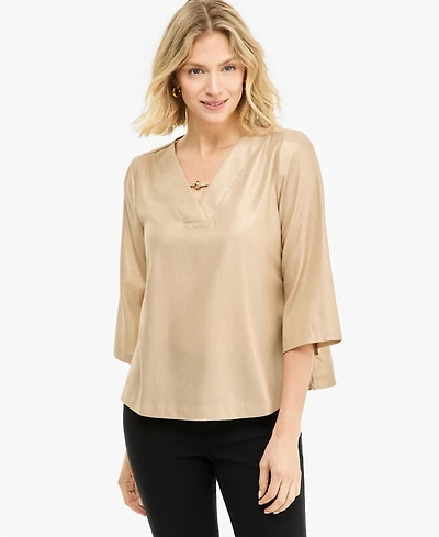 Jm Collection Women's Flutter-Sleeve Metallic-Threaded Top, Macy's Exclusive