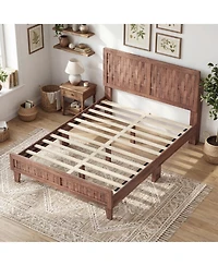 Costway Bed Frame with Woven Accent Headboard and Footboard, Wooden Slat Support