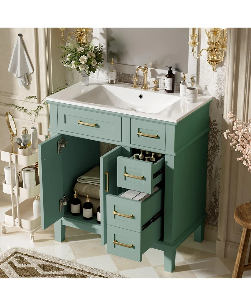Phying 30 Inch Stylish Bathroom Vanity Cabinet Doors Deep and Standard Drawer Multipurpose Storage Furniture for Small Bathrooms
