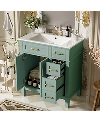Phying 30 Inch Stylish Bathroom Vanity Cabinet Doors Deep and Standard Drawer Multipurpose Storage Furniture for Small Bathrooms