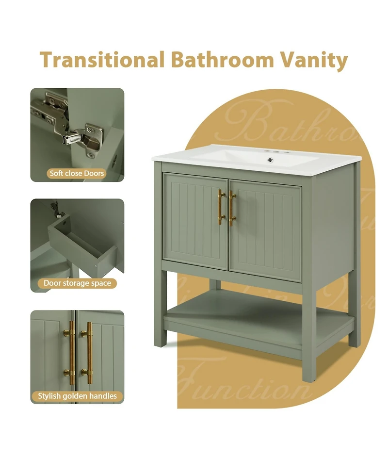 Phying 30 Inch Modern Bathroom Vanity with Ceramic Sink Large Versatile Storage Cabinet Freestanding Stylish Bathroom Furniture
