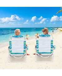 Gouun 2 Pack Folding Beach Chairs with 5-Position Lay-Flat Backrest, Headrest and Cup Holder