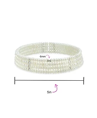 Bling Jewelry Fine Classic Bridal Necklace Wide 4-Row Freshwater Pearl Choker Gold Bar Accent