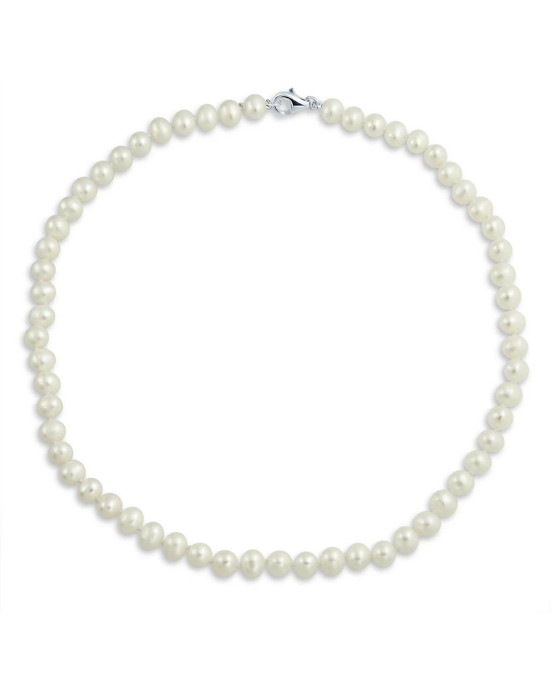 Bling Jewelry Simple Classic Freshwater Cultured Pearl Strand Necklace 7MM Hand Knotted Sterling Silver Clasp