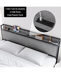 homfan Modern Upholstered Storage Platform Bed with Two Drawers, Shelf Headboard and Usb Charging Station, Heavy Duty Build