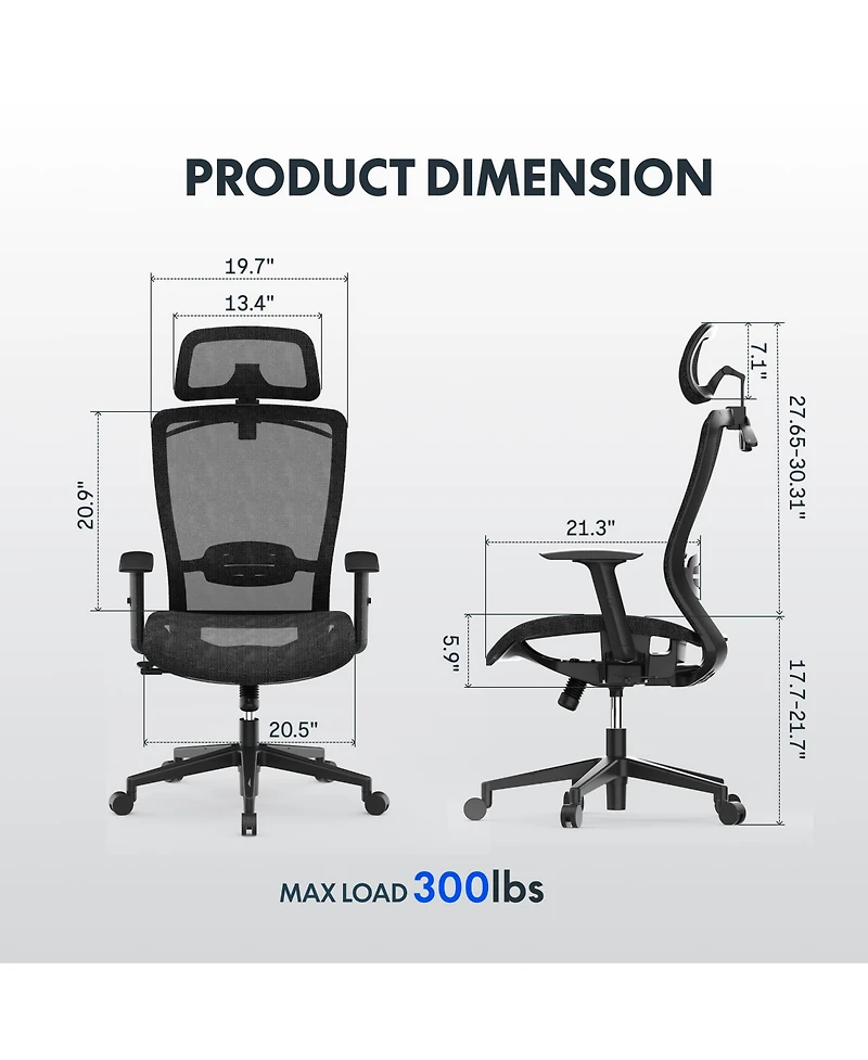 FlexiSpot C3FM Ergonomic Mesh Office Chair – Adjustable Headrest, Lumbar Support, Swivel Desk for Home