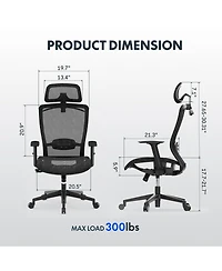 FlexiSpot C3FM Ergonomic Mesh Office Chair – Adjustable Headrest, Lumbar Support, Swivel Desk for Home