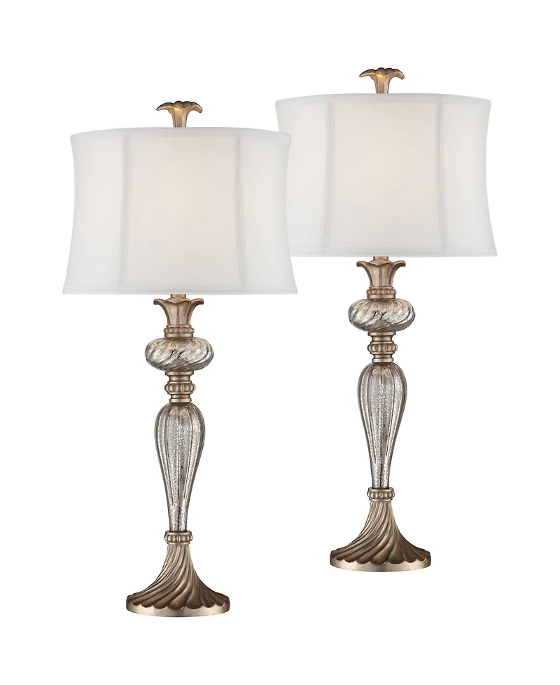 Regency Hill Alyson 32 3/4" Tall Large Traditional End Table Lamps Set of 2 Champagne Mercury Glass Living Room Bedroom Bedside