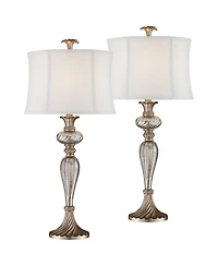 Regency Hill Alyson 32 3/4" Tall Large Traditional End Table Lamps Set of 2 Champagne Mercury Glass Living Room Bedroom Bedside