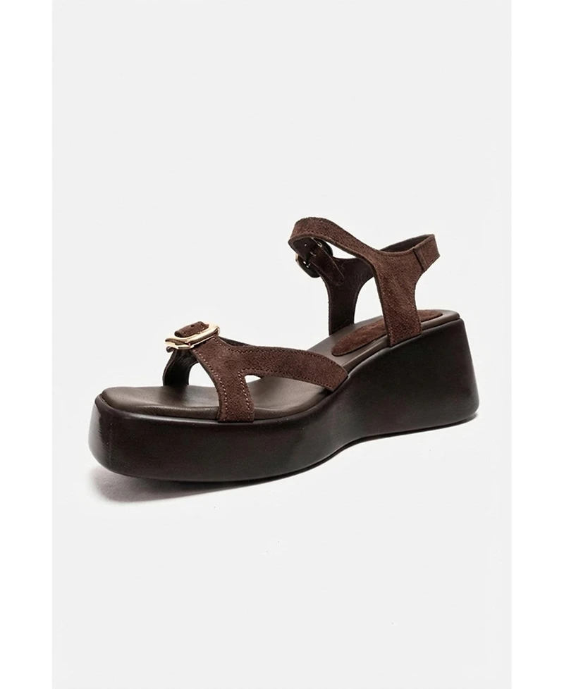 Forever & Always Shoes Women's Kalia Leather Wedge Sandal