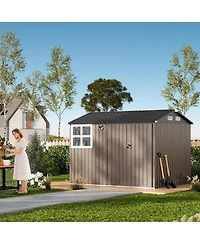 GarveeLife Outdoor Metal Garden Tool Storage Shed With Updated Frame Structure Lockable Doors And Windows For Backyard Patio Lawn