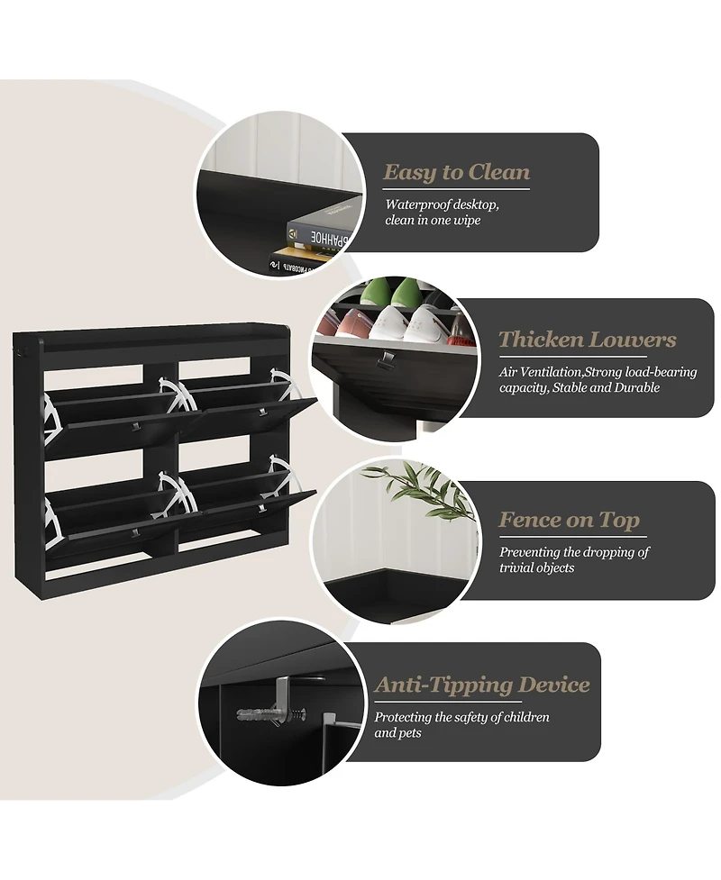 homfan Entryway Shoe Storage Cabinet with 4 Front Panels, Louvered Style Design and Top Shelf, Space-Saving Shoe Organizer for Hallway, Foyer, Bedroom