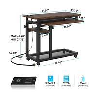 Slickblue Mobile C Table with Power Outlet for Sofa and Bedside Use