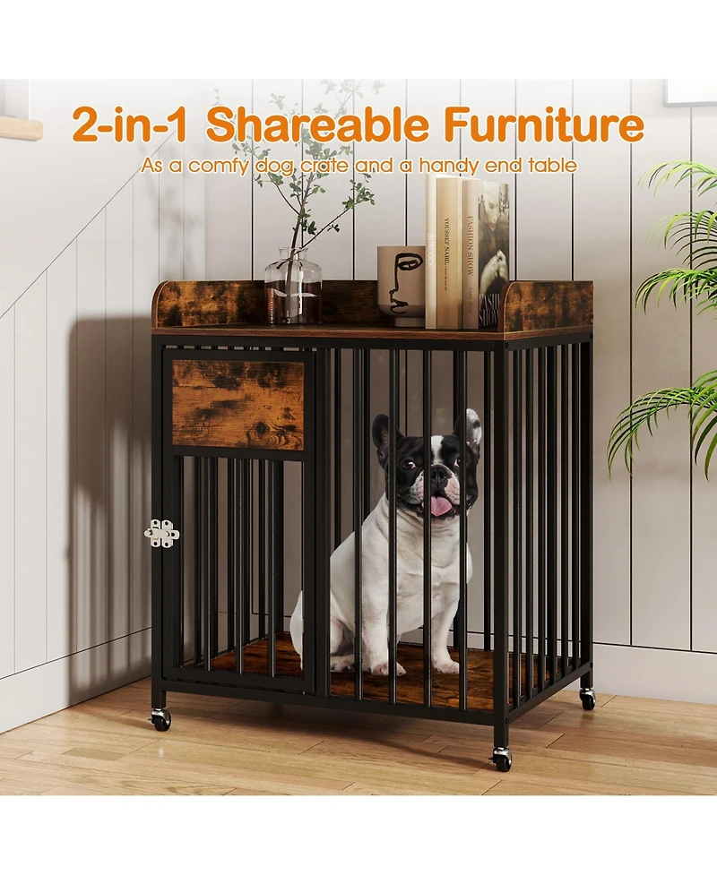 Cozito 27.5 in Dog Crate Furniture with Wheels for Small Dogs and Puppies