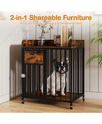 Cozito 27.5 in Dog Crate Furniture with Wheels for Small Dogs and Puppies