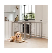 Ruie 30 in Foldable Wooden Pet Fence with 3 Rotating Panels Indoor Room Divider