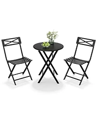 GarveeLife 3-Piece Steel Folding Bistro Set, Outdoor Patio Table and 2 Chairs Set, Round Table with Weather-Resistant Design for Balcony, Garden, Yard