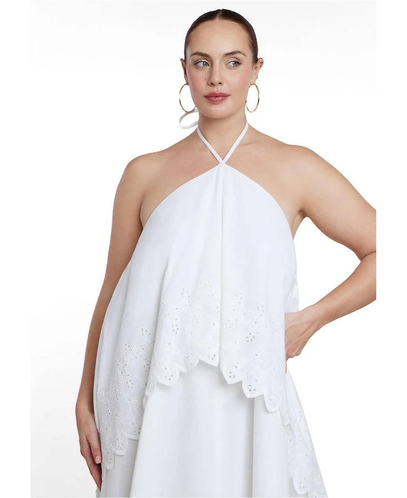 Eloquii Plus Embroidered Eyelet Halter Maxi Dress