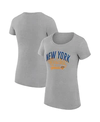 G-iii 4Her by Carl Banks Women's Heather Gray New York Knicks Super-Slim Fit Lightweight Filigree Logo T-Shirt
