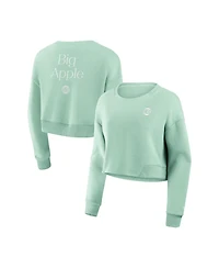 Fanatics Women's Mint New York Knicks Studio Tri-Blend Cropped Pullover Sweatshirt
