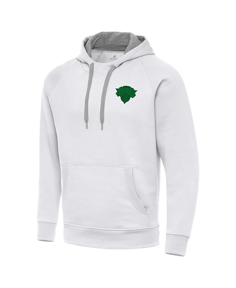 Antigua Men's White New York Knicks St. Patrick's Day Victory Raglan Pullover Hoodie
