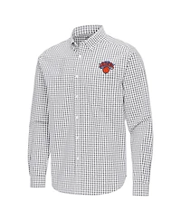 Antigua Men's Gray New York Knicks Ellis Woven Tri-Blend Button-Down Shirt