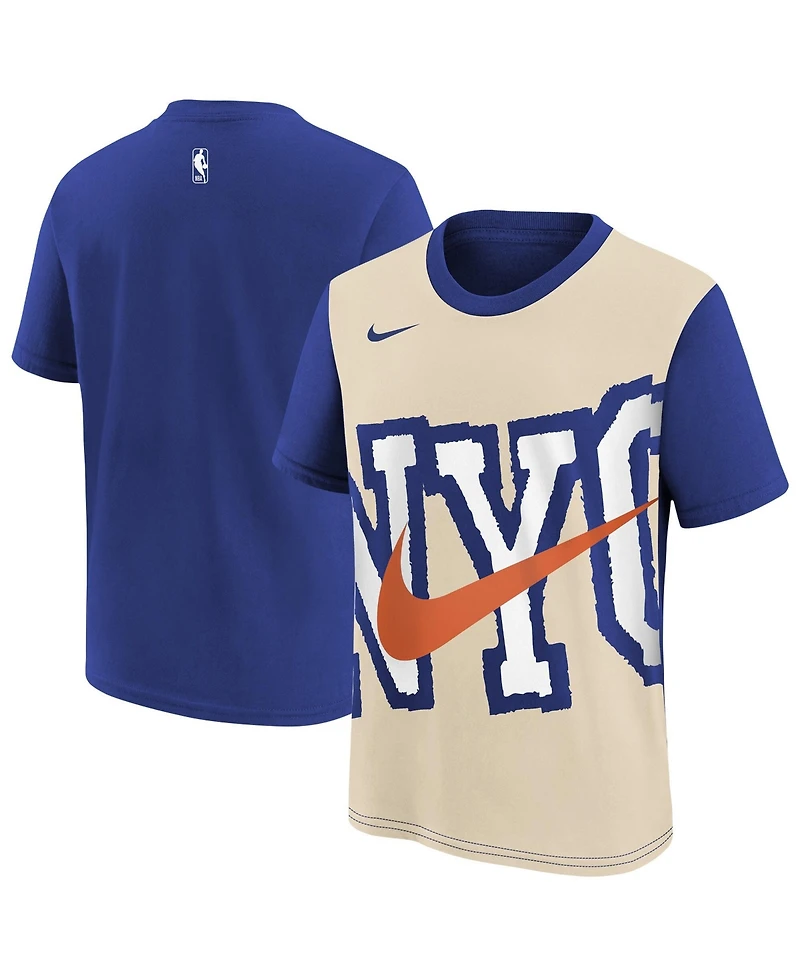 Nike Big Boys and Girls Light Beige/Blue New York Knicks 2025/26 City Edition Max90 T-Shirt