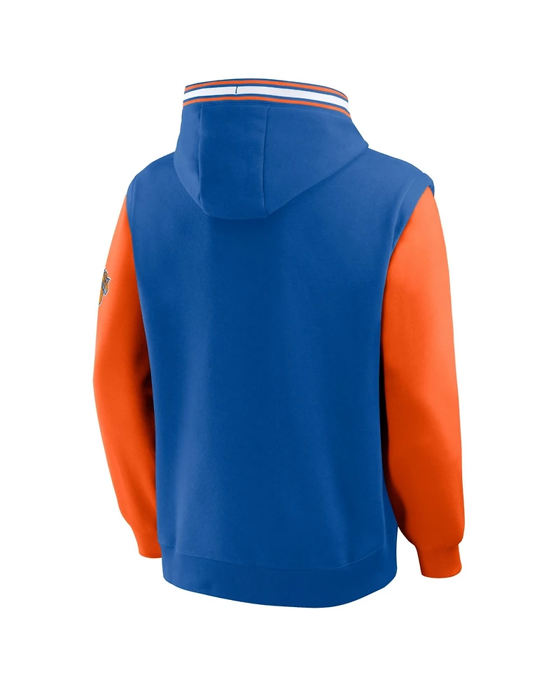 Fanatics Men's Blue/Orange New York Knicks Half Court Shot Clock Fastbreak Hoodie