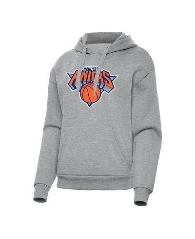 Antigua Women's Heather Gray New York Knicks Victory Pullover Hoodie