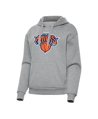 Antigua Women's Heather Gray New York Knicks Victory Pullover Hoodie