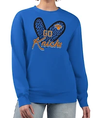 G-iii 4Her by Carl Banks Women's Royal New York Knicks Leopard Heart Fleece Pullover Sweatshirt