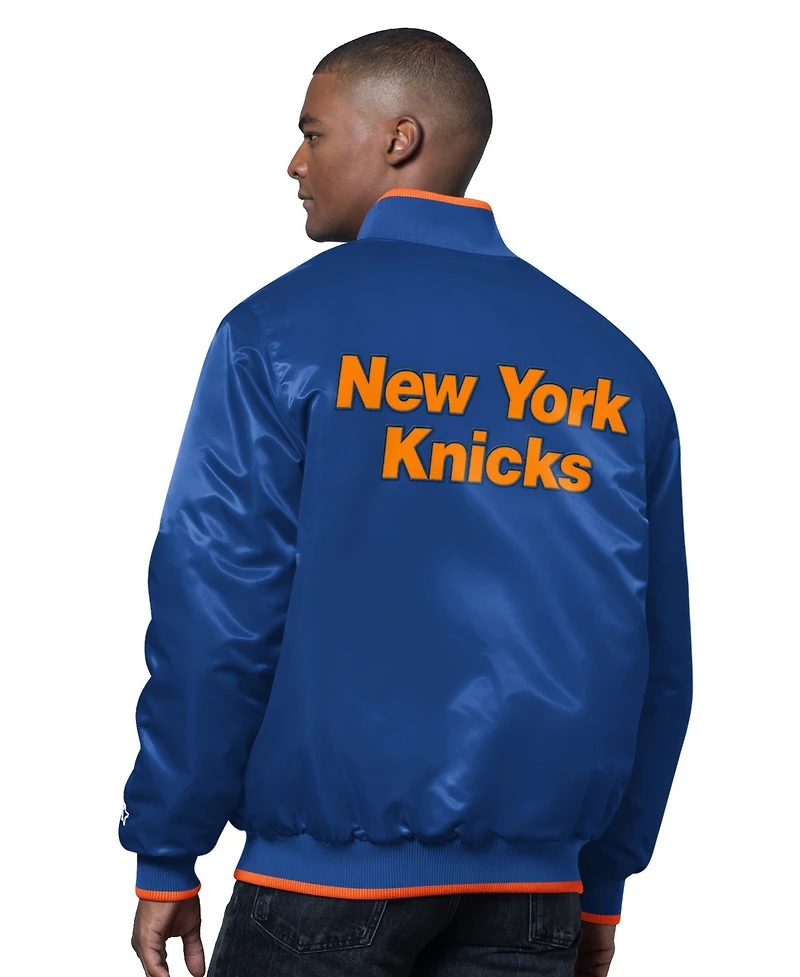 Starter Men's Blue/Orange New York Knicks The Ambassador Satin Varsity Jacket