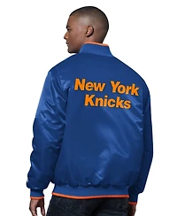 Starter Men's Blue/Orange New York Knicks The Ambassador Satin Varsity Jacket