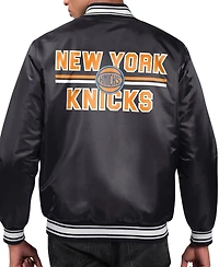 Starter Men's Black New York Knicks Printed Team Name Satin Varsity Full-Snap Jacket