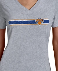 Starter Women's Gray New York Knicks Team Stripe V-Neck T-Shirt