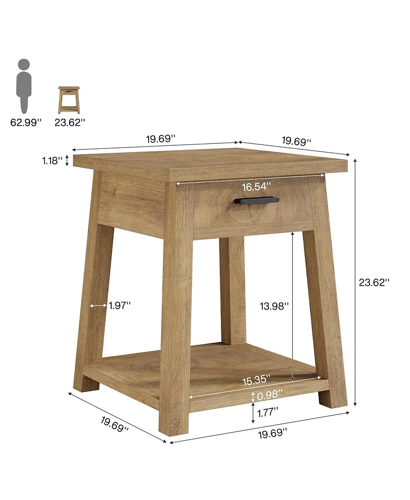 Slickblue 2 Tier Wood End Table with Drawer and Open Storage Shelf