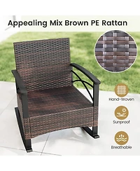 Sugift Rocking Bistro Set Pe Rattan Rocker Chairs with Acacia Wood Top Table