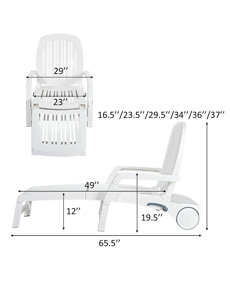Costway Lounge Chair Chaise Adjust Recliner Weather Resistant Wheel